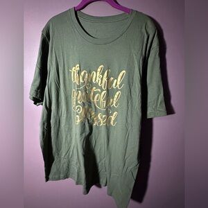 Green T-Shirt with Thankful Grateful Blessed Gold Script